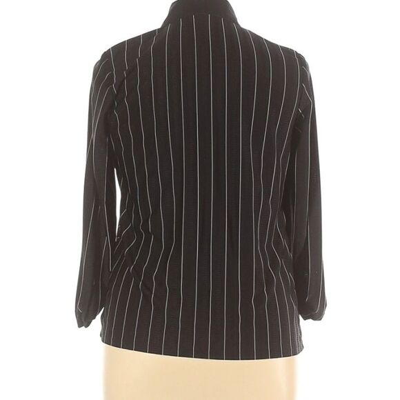 Lane Bryant Collared Zip-Up Chevron Long Sleeve Layering Blouse Black 14/16 EUC - Picture 2 of 15